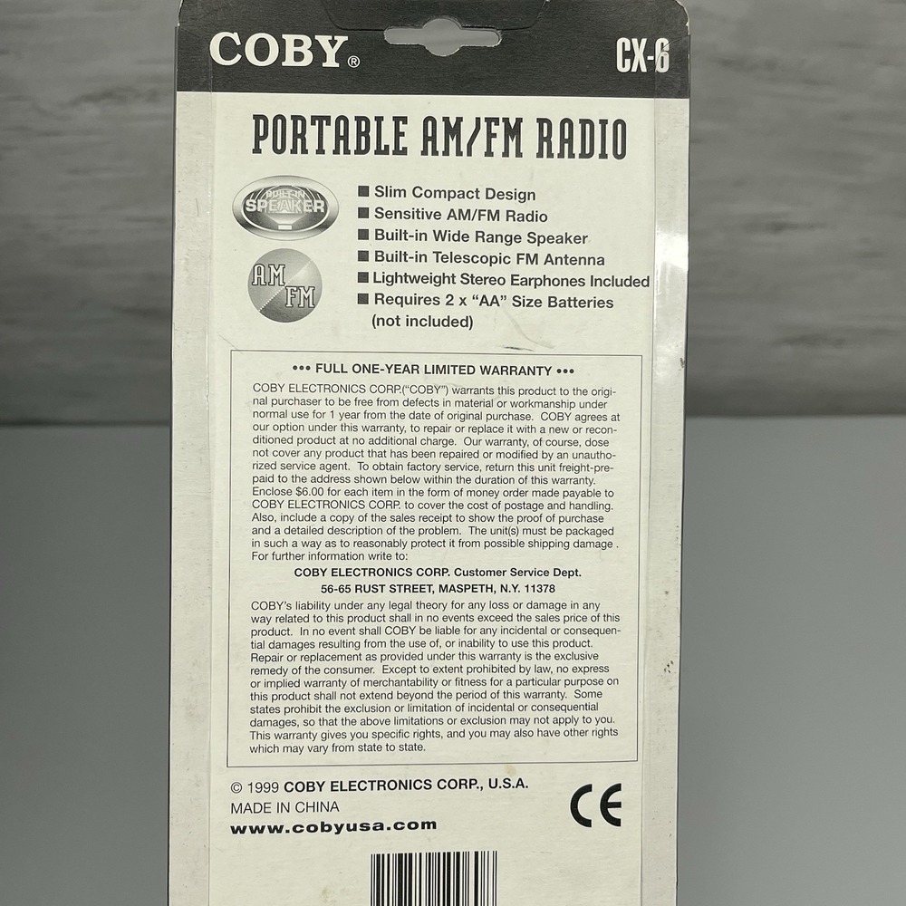 Vintage Coby Cx-6 Pocket AM FM Radio Slim Compact With Earphones NEW Sealed - Picture 2 of 8